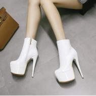 White Patent Glossy Platforms Stiletto Super High Heels Ankle Boots Shoes