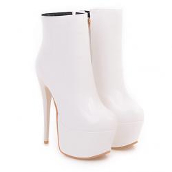 White Patent Glossy Platforms Stiletto Super High Heels Ankle Boots Shoes