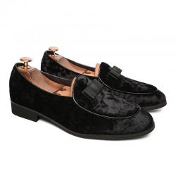 Black Velvet Bow Formal Prom Mens Loafers Party Dress Shoes