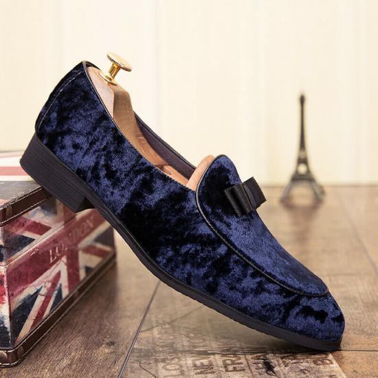 Blue Navy Velvet Bow Formal Prom Mens Loafers Party Dress Shoes Loafers Zvoof