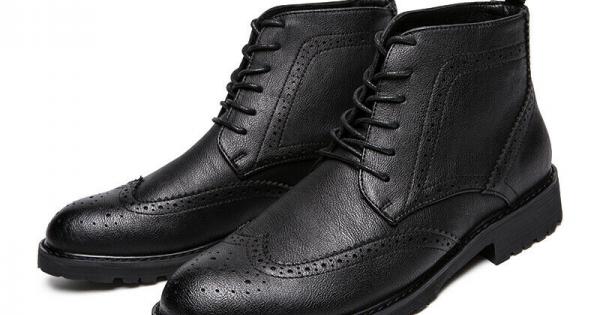 Black Wingtip Baroque Mens Vintage Booties Ankle Boots Shoe ...