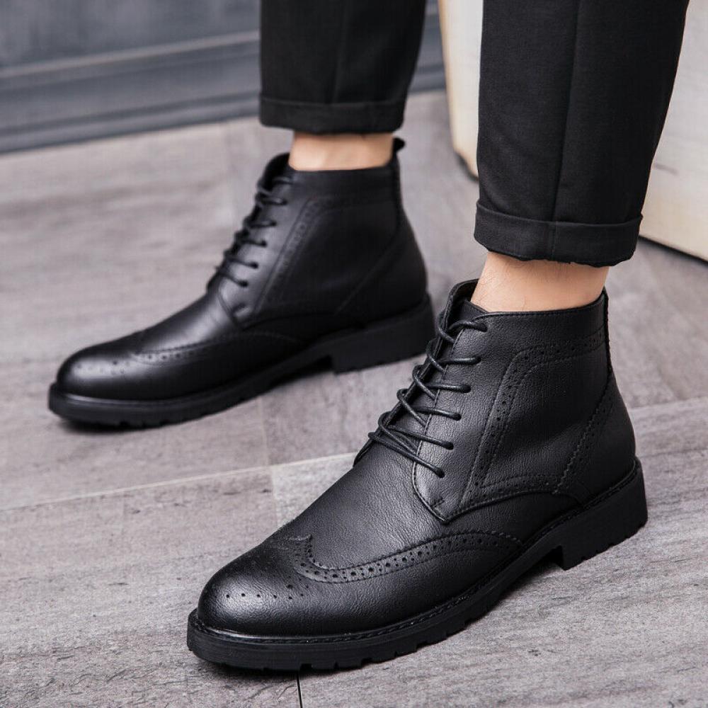 Black Wingtip Baroque Mens Vintage Booties Ankle Boots Shoe ...