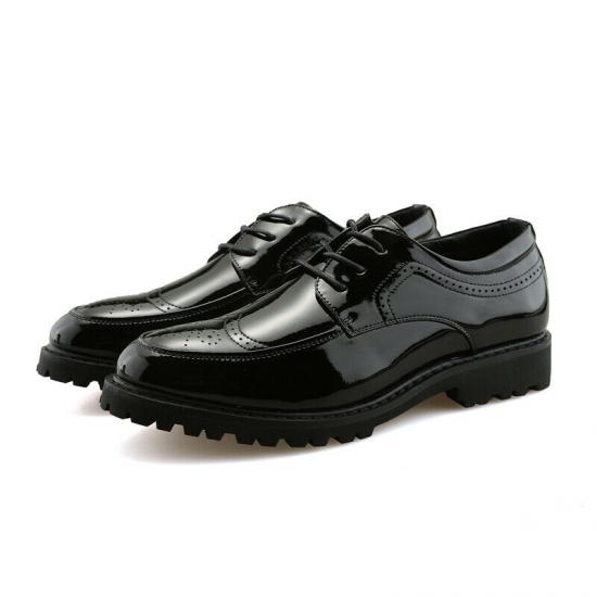 Black Patent Baroque Wingtip Lace Up Cleated Sole Mens Oxfords Shoes Oxfords Zvoof