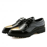 Black Patent Gold Wingtip Lace Up Cleated Sole Mens Oxfords Shoes