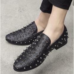 Black Glitters Spikes Rivets Studs Punk Rock Mens Loafers Prom Shoes