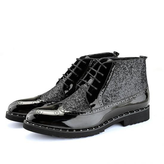 Black Patent Glitters Bling HIgh Top Mens Lace Up Boots Shoes Men s Boots Zvoof