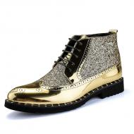 Gold Metallic Glitters Bling HIgh Top Mens Lace Up Boots Shoes