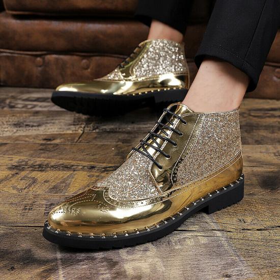 Gold Metallic Glitters Bling HIgh Top Mens Lace Up Boots ...