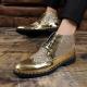 Gold Metallic Glitters Bling HIgh Top Mens Lace Up Boots Shoes Men s Boots Zvoof