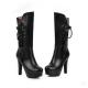 Black Side Lace Up Platforms Block High Heels Womens Mid Length Boots Shoes High Heels Zvoof