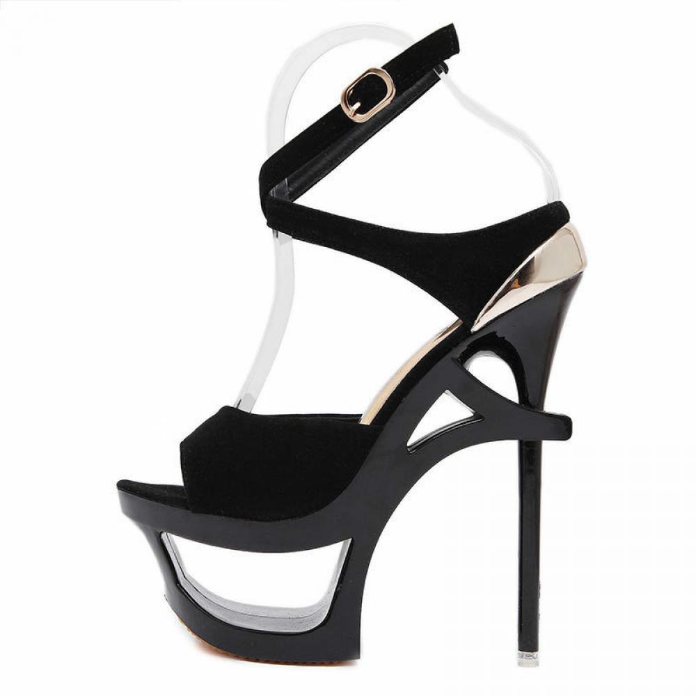 Black Platforms Hollow Platforms Sexy Stiletto High Heels ...