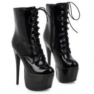 Black Patent Lace Up Platforms Gothic Stiletto Super High Heels Boots Shoes