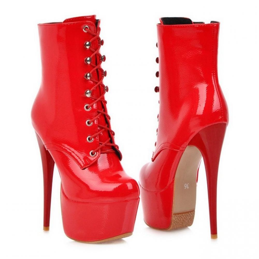 Red Patent Lace Up Platforms Gothic Stiletto Super High Heels ...