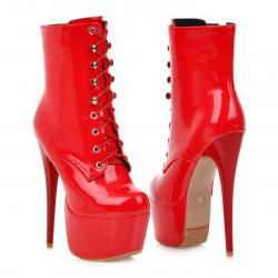 Red Patent Lace Up Platforms Gothic Stiletto Super High Heels Boots Shoes