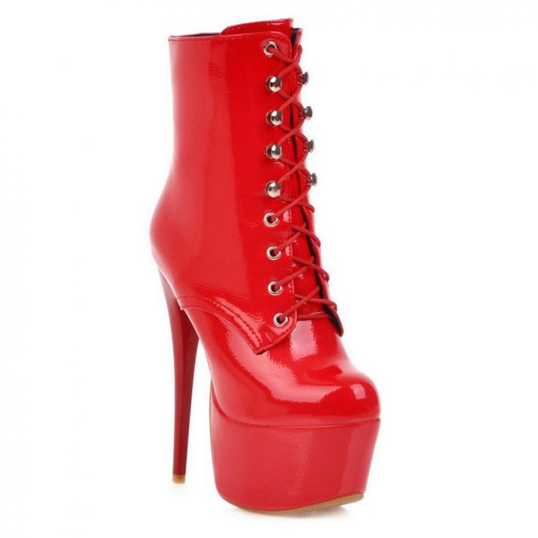 Red Patent Lace Up Platforms Gothic Stiletto Super High Heels ...