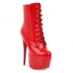 Red Patent Lace Up Platforms Gothic Stiletto Super High Heels Boots Shoes