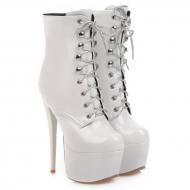 White Patent Lace Up Platforms Gothic Stiletto Super High Heels Boots Shoes