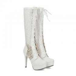 White Crochet Sheer Platforms Gothic Stiletto Super High Heels Long Boots Shoes