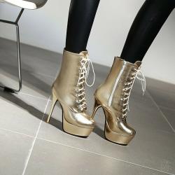 Gold Lace Up Platforms Gothic Stiletto Super High Heels Boots Shoes