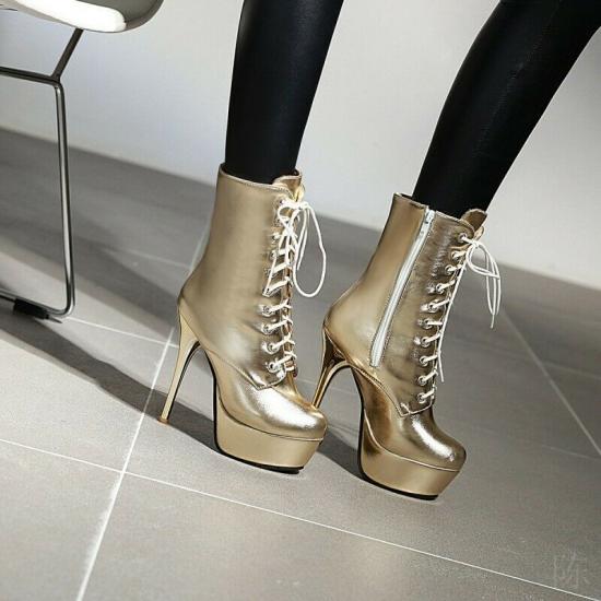 Gold Lace Up Platforms Gothic Stiletto Super High Heels Boots Shoes Super High Heels Zvoof