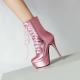 Pink Metallic Lace Up Platforms Gothic Stiletto Super High Heels Boots Shoes Super High Heels Zvoof