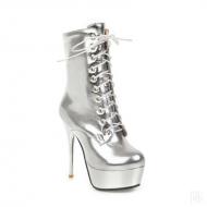 Silver Lace Up Platforms Gothic Stiletto Super High Heels Boots Shoes