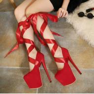 Red Lace Up Ballets Suede Platforms Super High Stiletto Heels Shoes