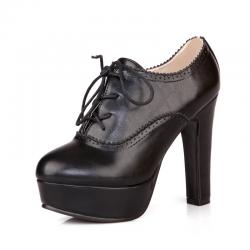 Black Baroque Lace Up Platforms Block High Heels Womens Oxfords Shoes