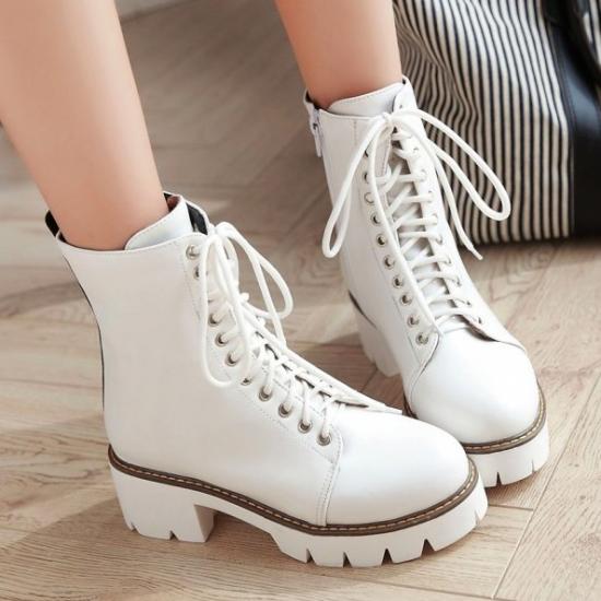 White Cleated Sole Platforms Punk Rock Military Combat Womens Boots Shoes Boots Zvoof