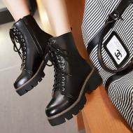 Black Cleated Sole Platforms Punk Rock Military Combat Womens Boots Shoes