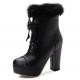 Black Lace Crochet Ankle Fur Trim Platforms Block HIgh Heels Lolita Boots Shoes High Heels Zvoof