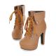Brown Lace Up Ankle Flaps Platforms Chunky Block High Heels Boots Shoes High Heels Zvoof