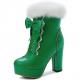 Green Lace Crochet Ankle Fur Trim Platforms Block HIgh Heels Lolita Boots Shoes High Heels Zvoof