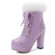 Purple White Lace Crochet Ankle Fur Trim Platforms Block HIgh Heels Lolita Boots Shoes High Heels Zvoof