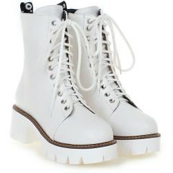 White Cleated Sole Platforms Punk Rock Military Combat Womens Boots Shoes
