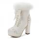 White Lace Crochet Ankle Fur Trim Platforms Block HIgh Heels Lolita Boots Shoes High Heels Zvoof