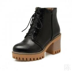 Black Platforms Cleated Chunky Sole Block HIgh Heels Combat Rider Boots Shoes