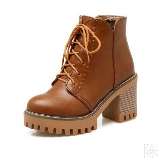 Brown Platforms Cleated Chunky Sole Block HIgh Heels Combat Rider Boots Shoes High Heels Zvoof