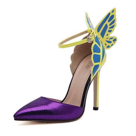 Purple Butterfly Wings High Stiletto Heels Evening Party Sandals Shoes Sandals Zvoof