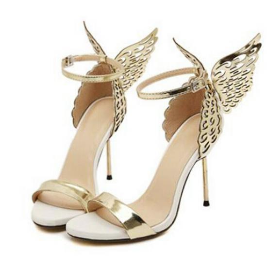 White Gold Angel Wings High Stiletto Heels Evening Party Sandals Shoes Sandals Zvoof