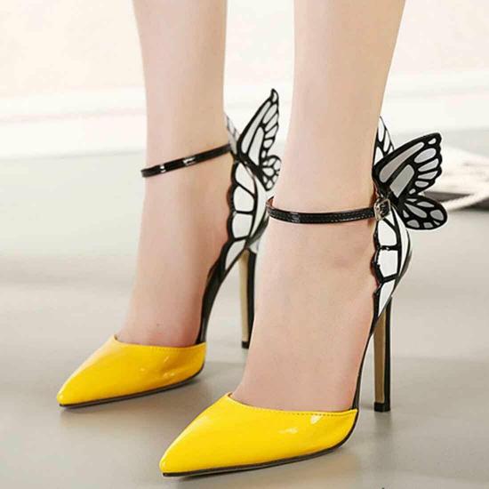Yellow Butterfly Wings High Stiletto Heels Evening Party Sandals Shoes Sandals Zvoof
