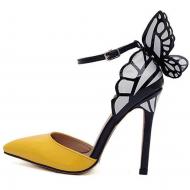 Yellow Butterfly Wings High Stiletto Heels Evening Party Sandals Shoes
