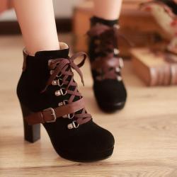 Black Suede Brown Lace Up Ankle Platforms High Heels Lolita Boots Booties