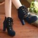 Blue Navy Suede Lace Up Ankle Platforms High Heels Lolita Boots Booties High Heels Zvoof