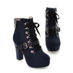 Blue Navy Suede Lace Up Ankle Platforms High Heels Lolita Boots Booties