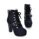 Blue Navy Suede Lace Up Ankle Platforms High Heels Lolita Boots Booties High Heels Zvoof