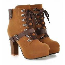 Brown Suede Lace Up Ankle Platforms High Heels Lolita Boots Booties