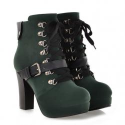 Green Suede Brown Lace Up Ankle Platforms High Heels Lolita Boots Booties