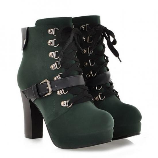 Green Suede Brown Lace Up Ankle Platforms High Heels Lolita Boots Booties High Heels Zvoof