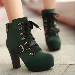 Green Suede Brown Lace Up Ankle Platforms High Heels Lolita Boots Booties